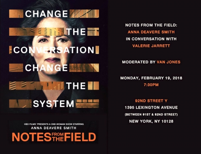 Flyer in all black with event details in white and red text, left hand side face of woman with "change the conversation change the system" laid on top